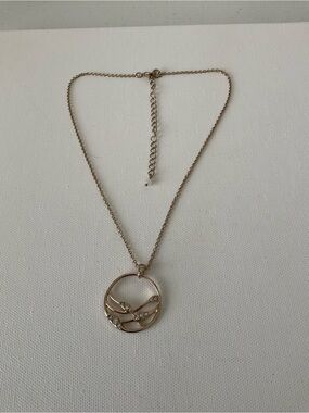 NRT Delicate Gold-Tone Circle Pendant Necklace with Crystal Accents